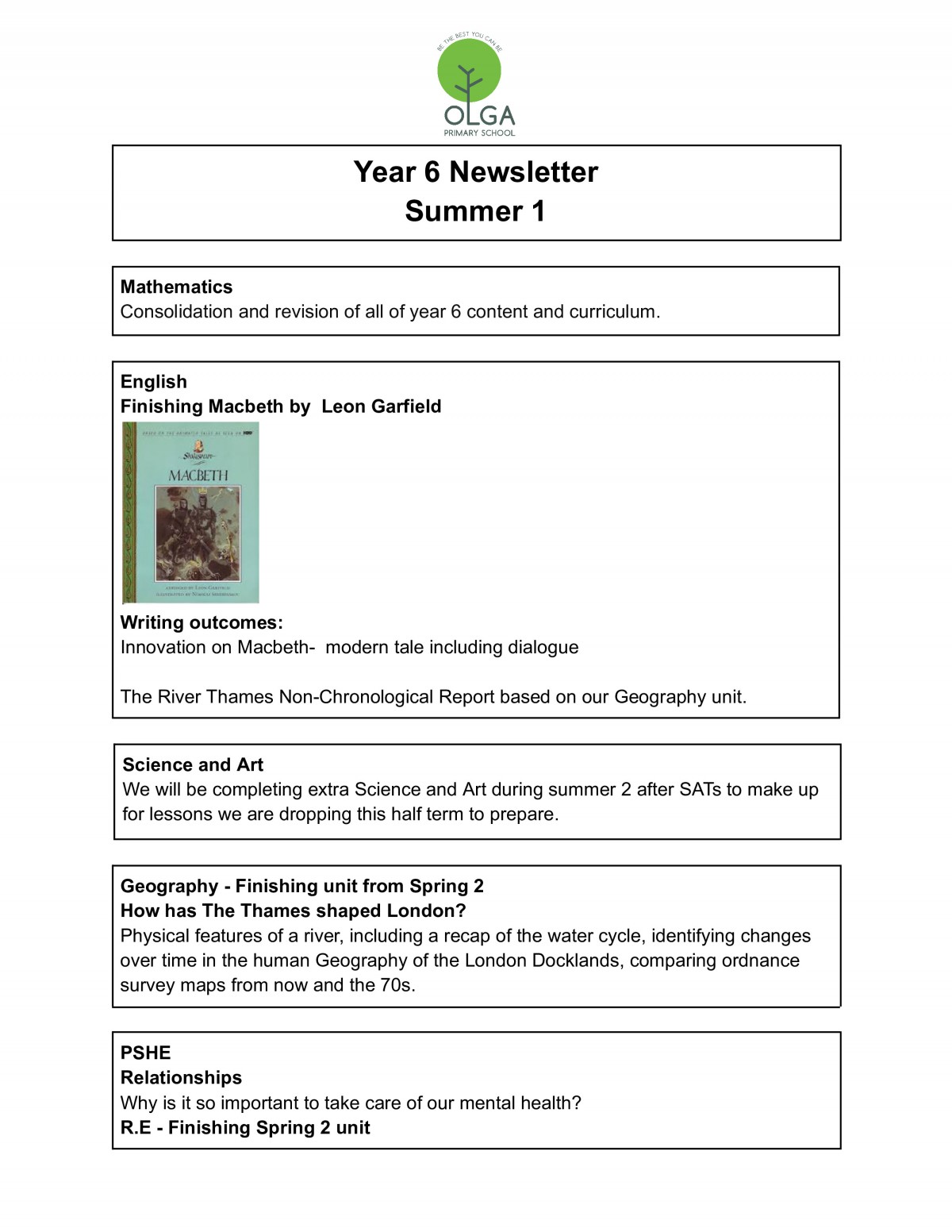 Parents Half Term Overview - Olga Primary School